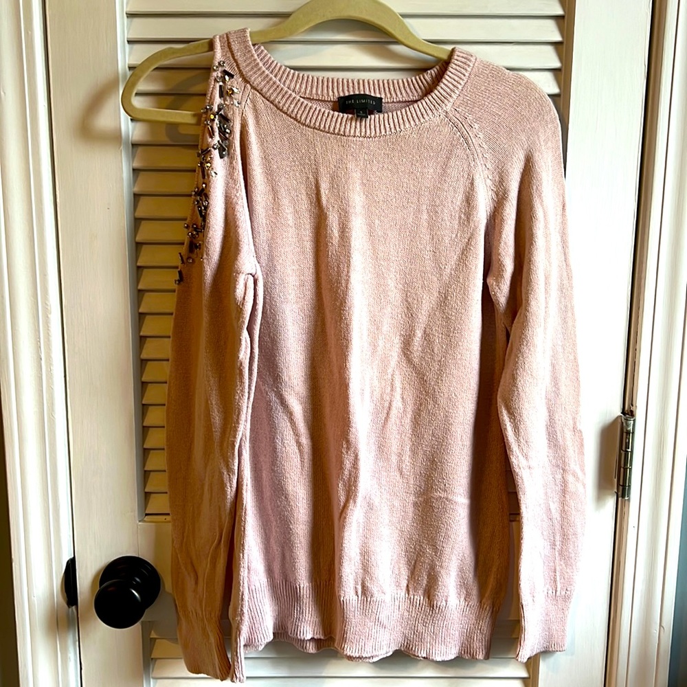 Blush Pink Bedazzled Cold Shoulder Sweater